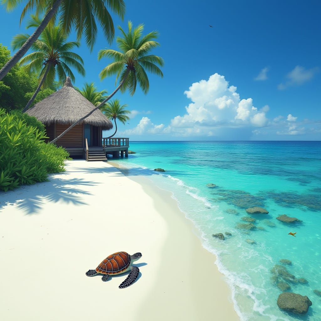 Tropical Oasis in the Maldives with Soft Sand and Azure Wate...
