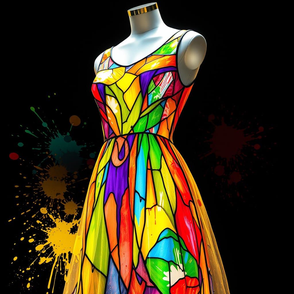 Mannequin in Stained Glass Dress, Graffiti Art Style