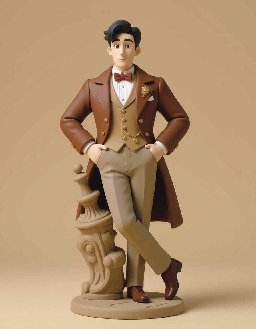 Refined Clay Gentleman in 3D Anime Art Style