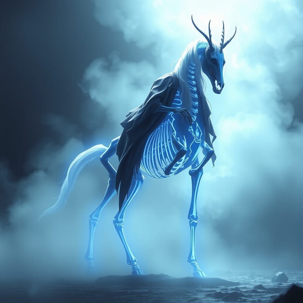 Ethereal Skeletal Centaur in Dreamlike Atmosphere
