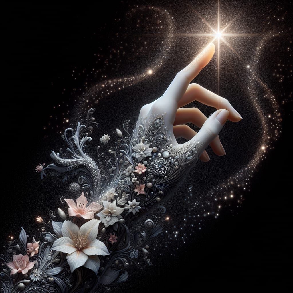 Hand Reaching for a Star in Hypermaximalist Style