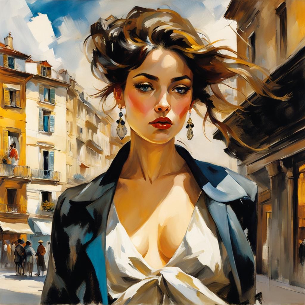 a highly detailed illustration of a beautiful young women in...