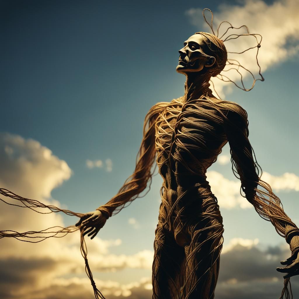 Surreal String Backbone Suspended in Golden Light