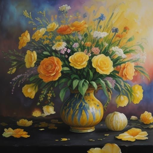 Impressionist Floral Masterpiece with Thick Gouache Strokes
