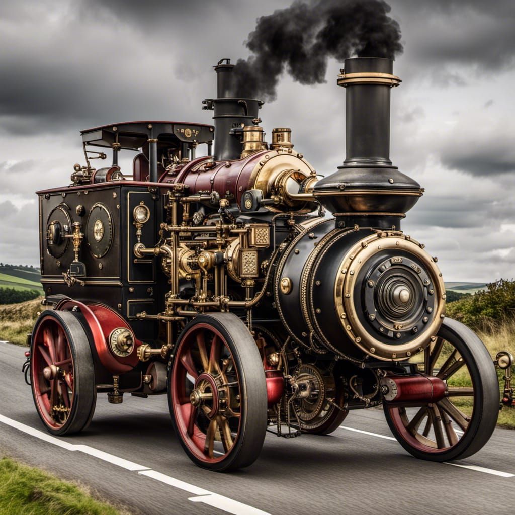 Little Samson Traction Engine: Steampunk Road Scene