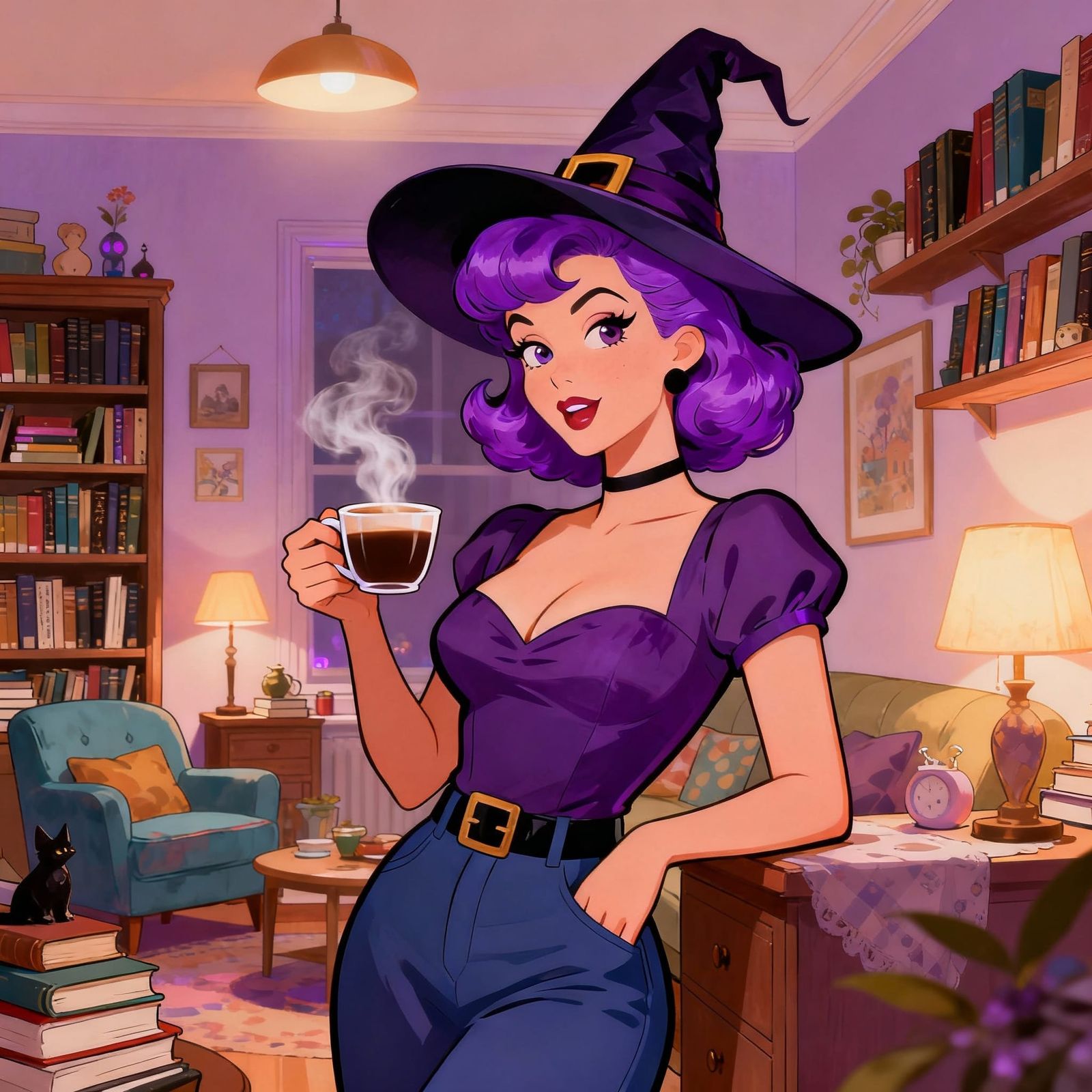 Modern Witch Enjoys Coffee in Cozy Apartment