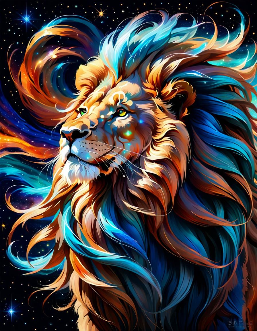 Majestic Lion Portrait with Flowing Mane