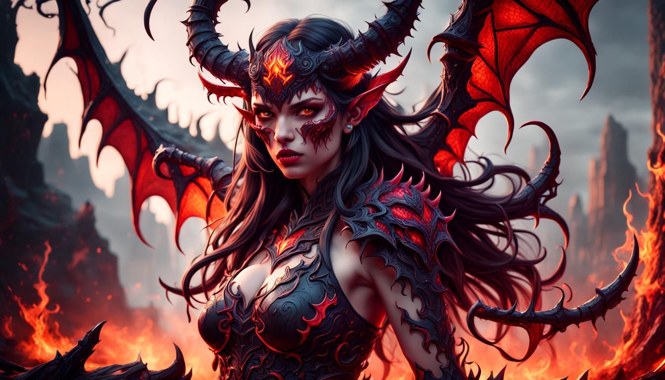 Detailed Demon Girl Rising: Fantasy Concept Art