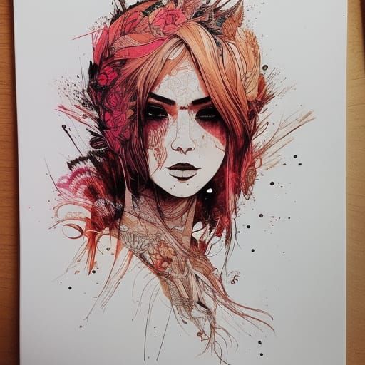 Vibrant Warrior Princess Portrait in Mixed Media Style