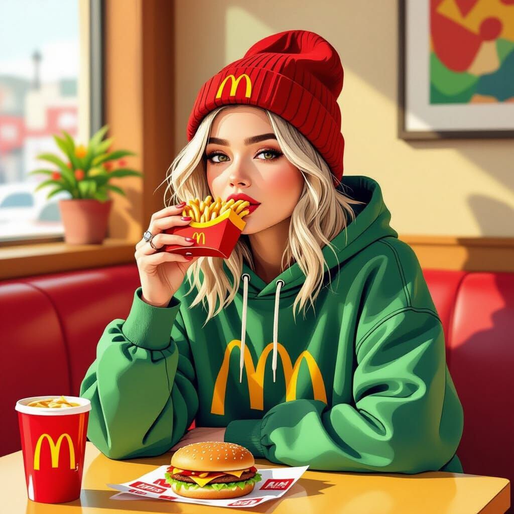 Tate McRae Savoring McDonald's: Digital Illustration