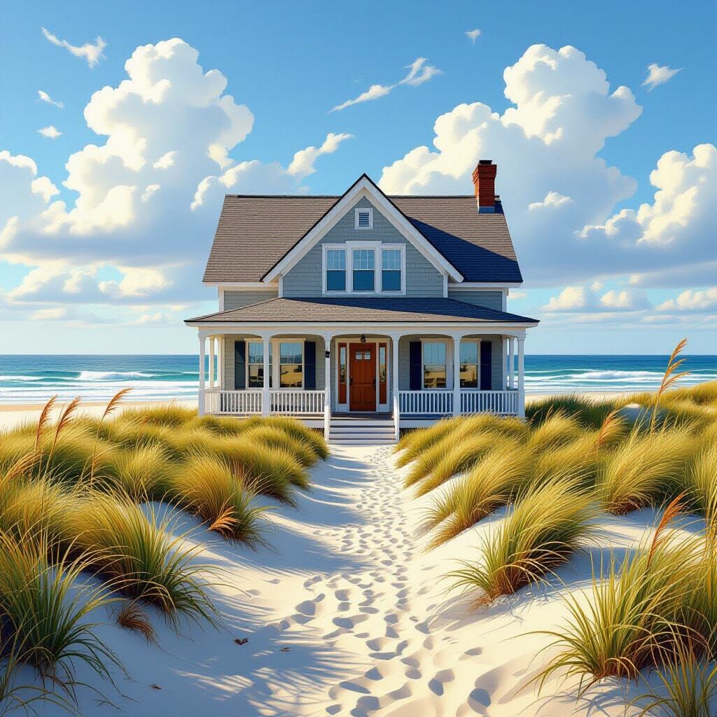 Hyperrealistic Cape Cod Beach Home with Ocean View