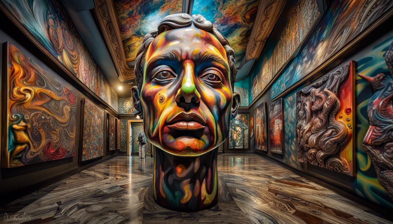 Surreal Museum Interior in Polychromatic Style