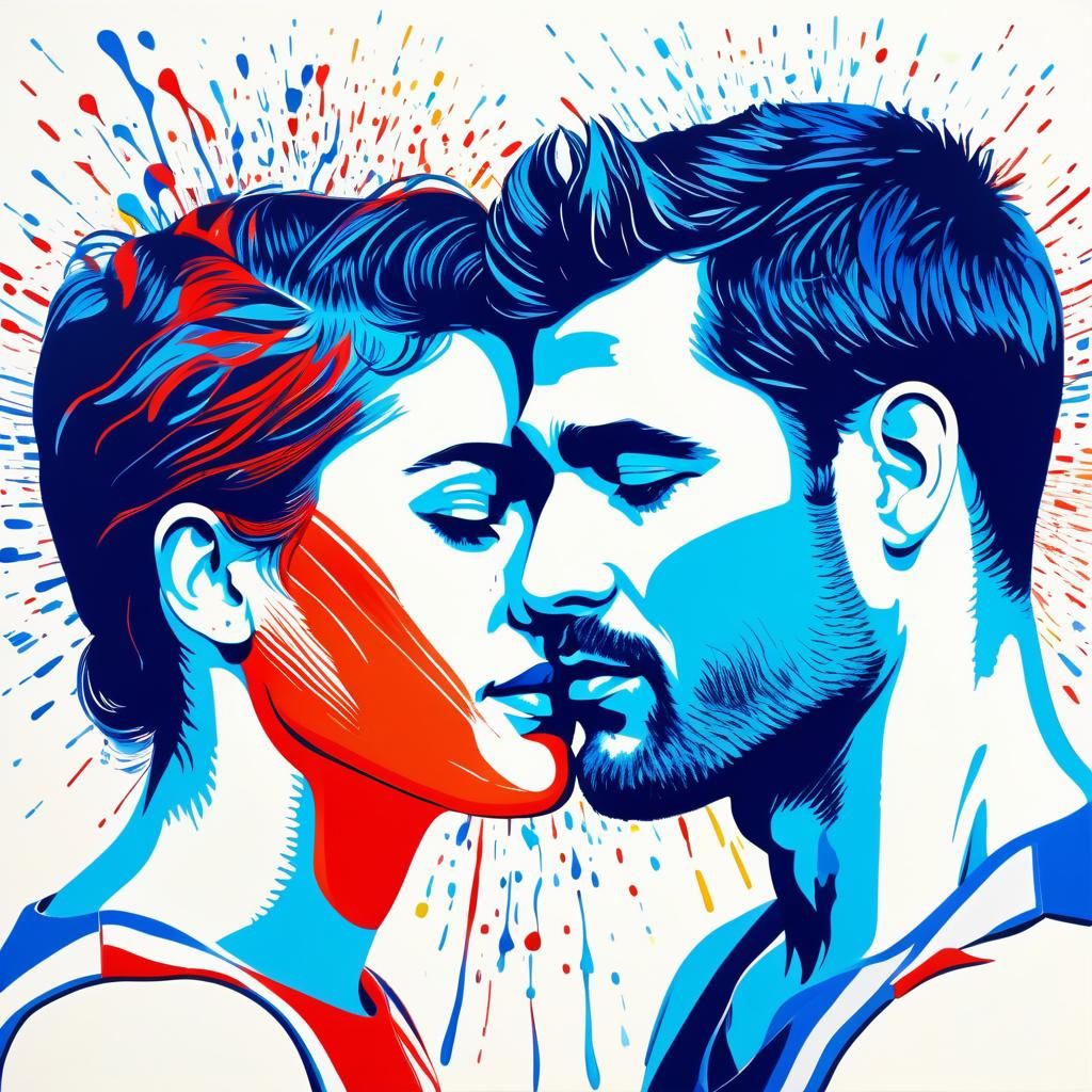 Vibrant Pop Art of Two Masculine Lovers