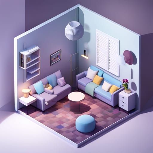 Cute Isometric Game Room in Soft Lighting