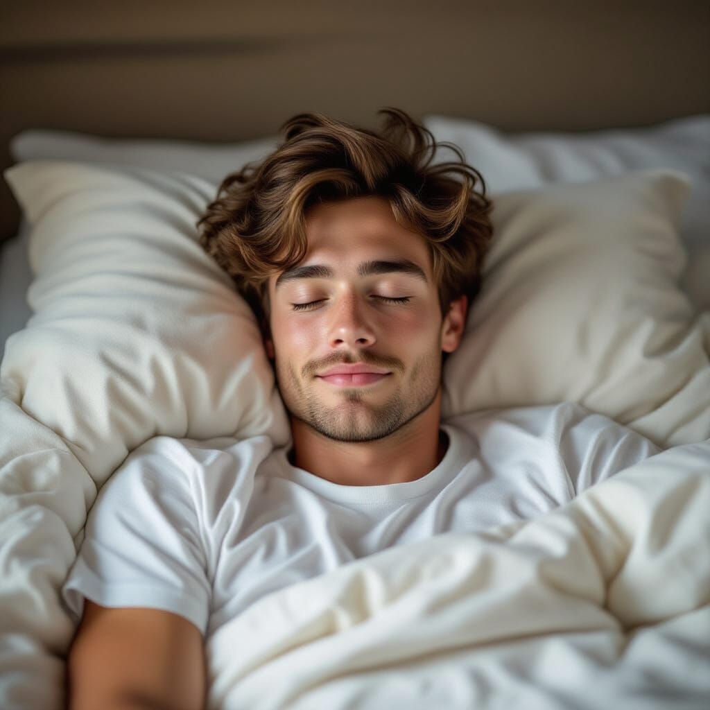 Peaceful Dreamer in Cozy Bed with Cinematic Lighting