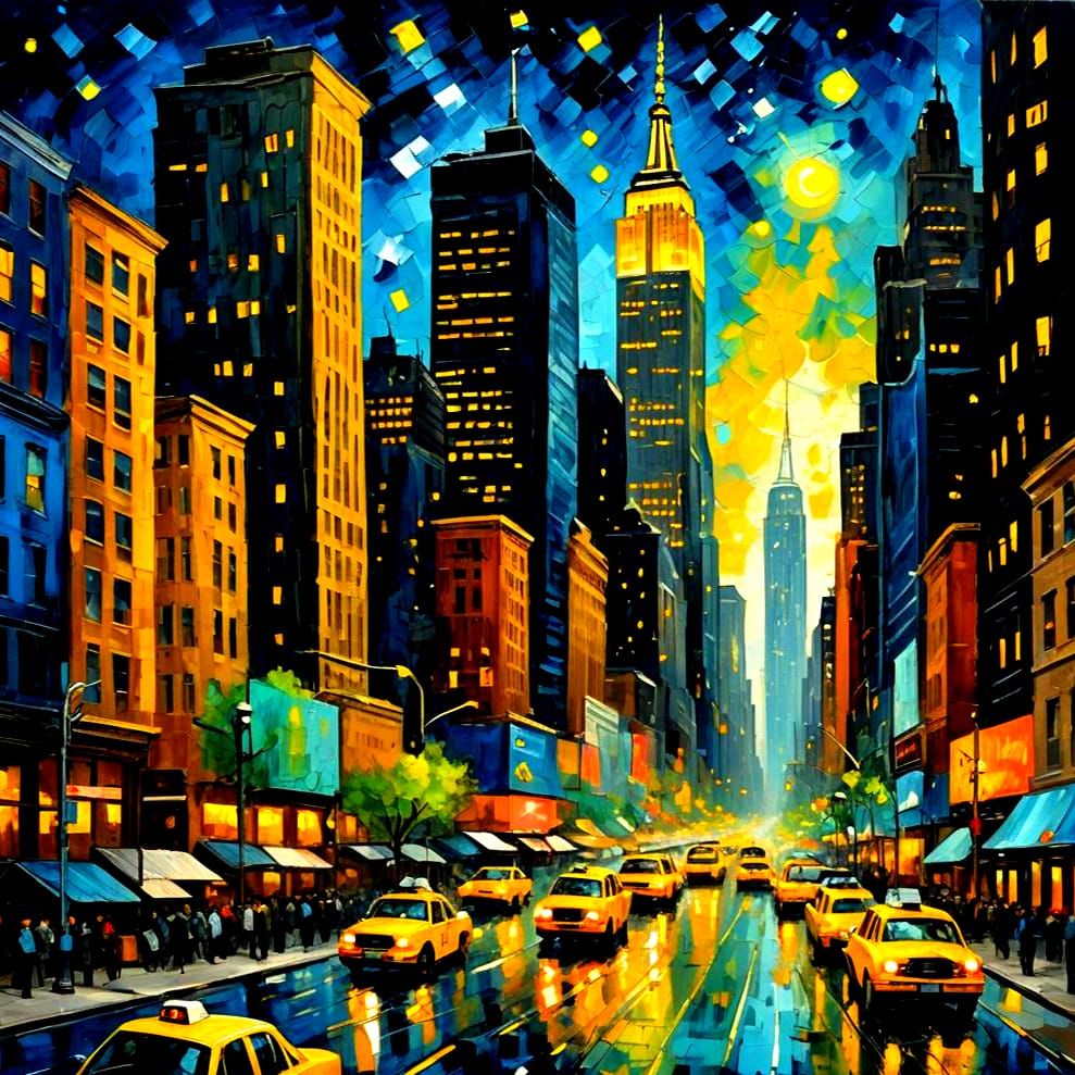 New York Cityscape: Expressionist Oil Painting
