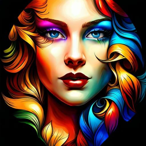 Renaissance Harlequin Portrait in Alcohol Ink Style