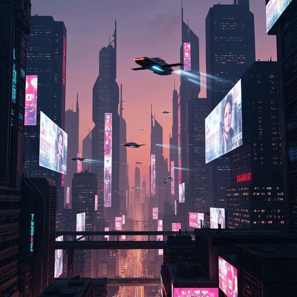 Cyberpunk Cityscape at Dusk in Synthwave Style