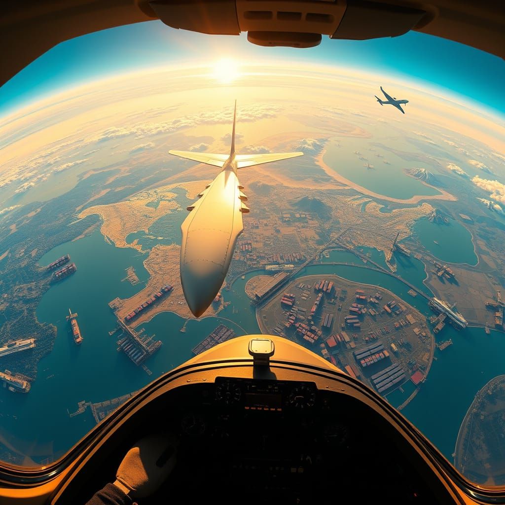 Hyper-Realistic Earth View from Cargo Aircraft Cockpit