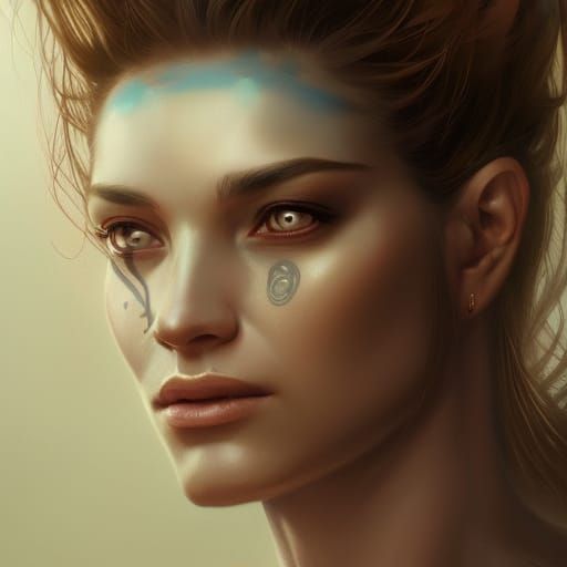 Goddess Portrait with Tattoo Skin in Digital Art