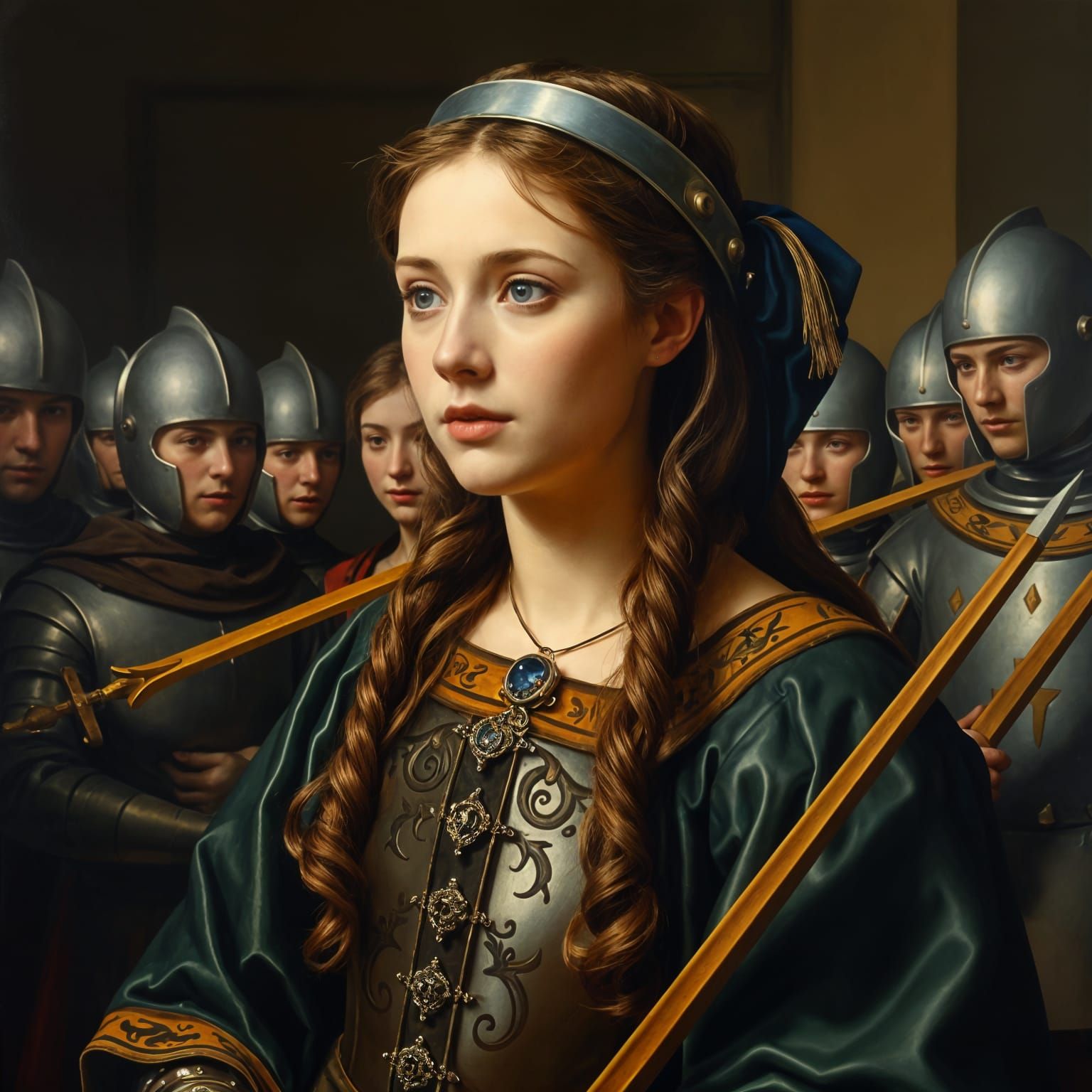 Young French Maid in Medieval Armor, Inspired by Millais