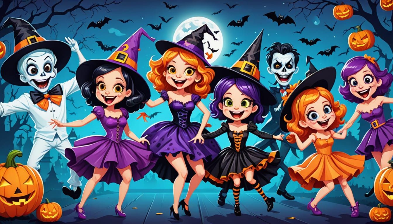 Joyful Ghouls Dancing at a Silly Halloween Party