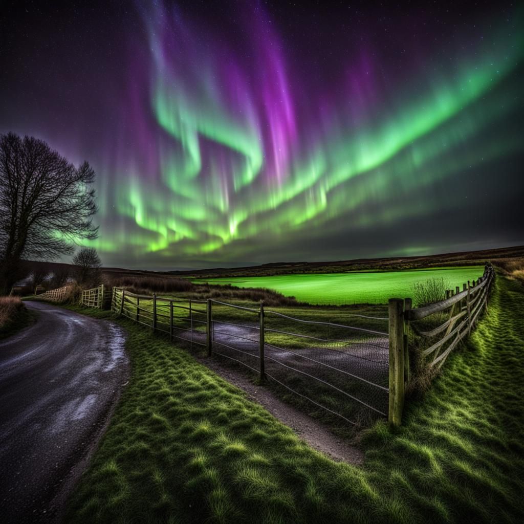 Hyperrealistic Northern Lights Display Over Yorkshire