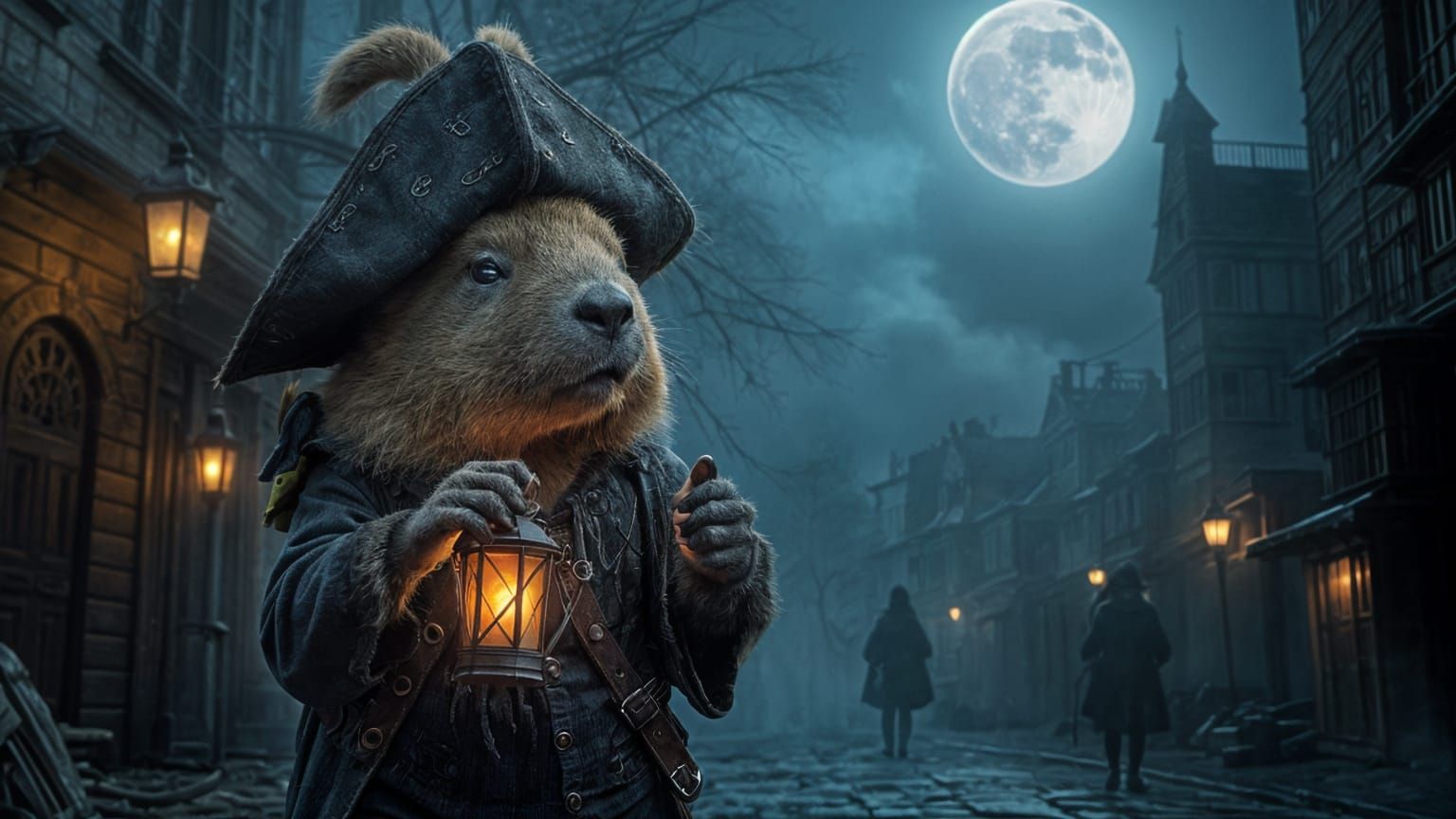 Capybara Pirate Haunts Foggy Streets for Halloween