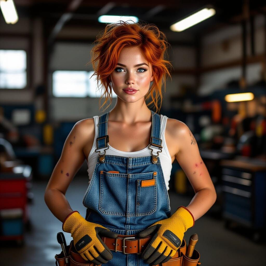 Beautiful Mechanic in Garage Workshop