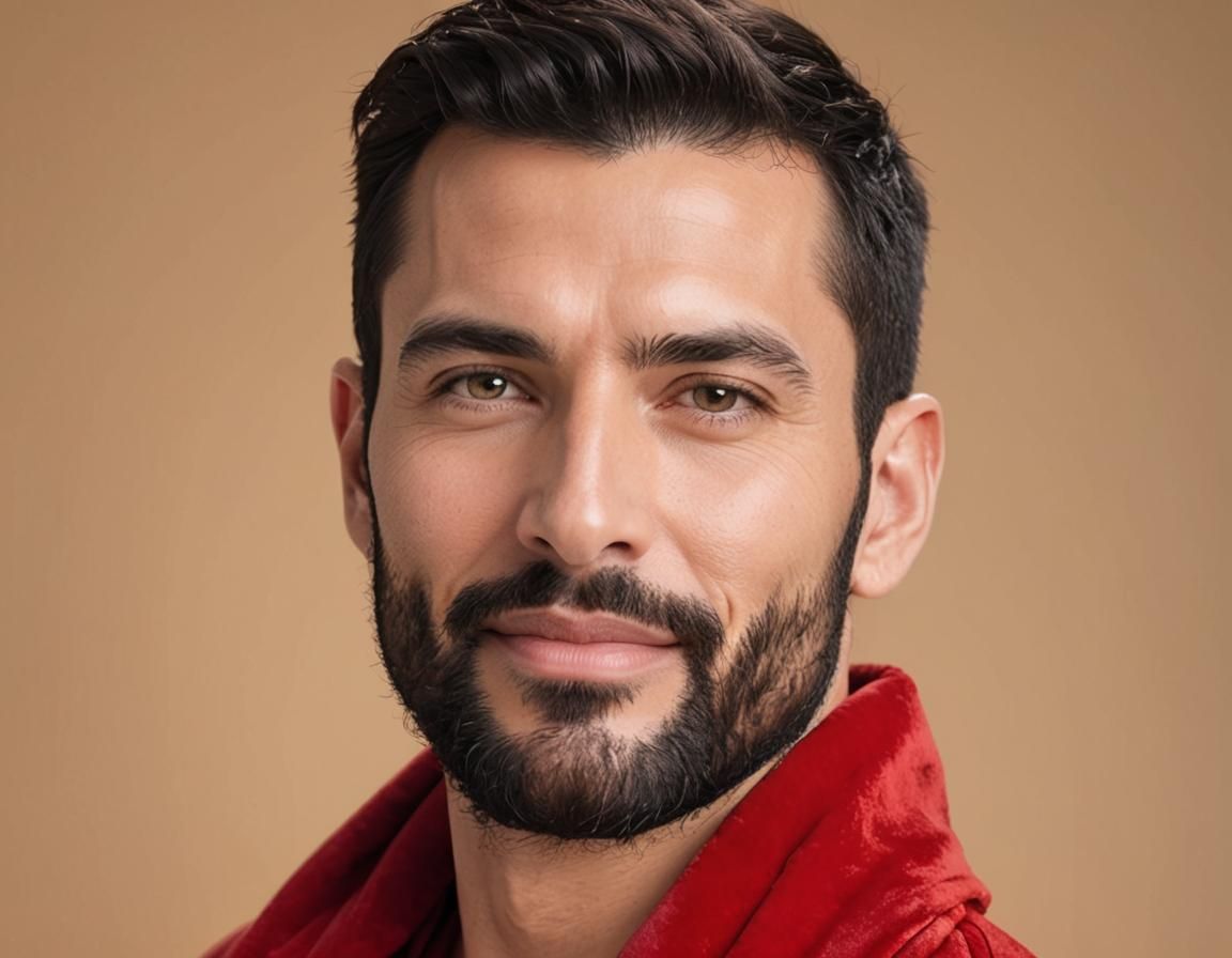 Serene Man in Red Velvet Bathrobe Portrait