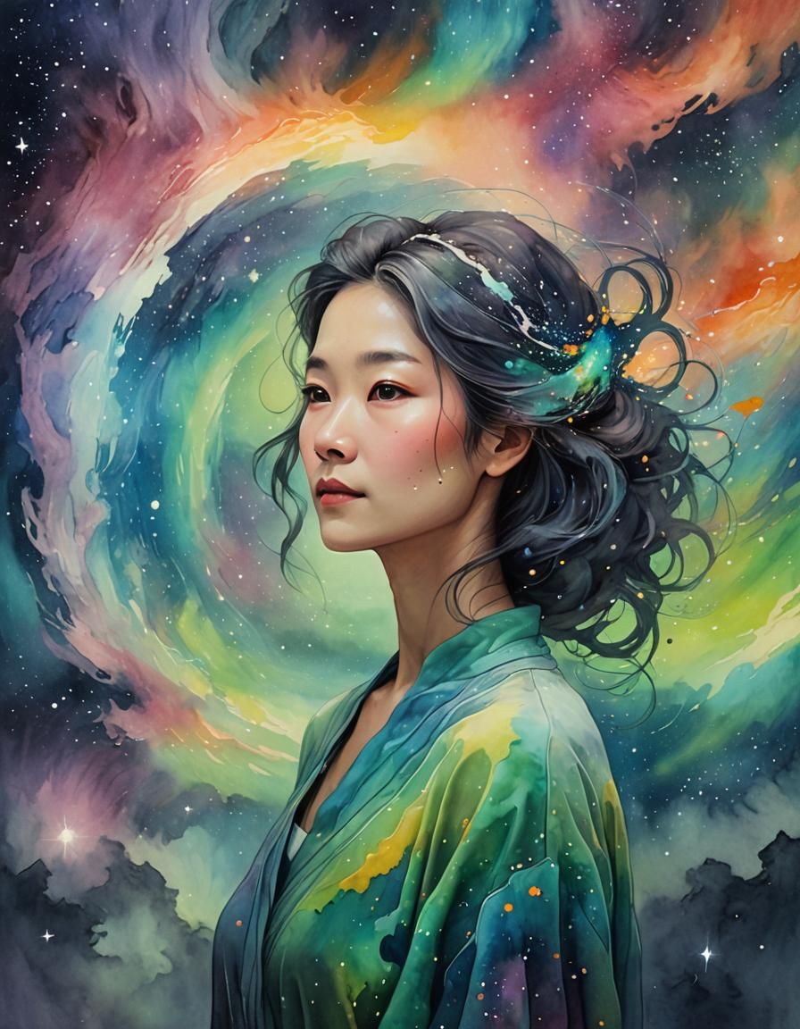 Celestial Woman in Ethereal Rothko-Inspired Landscape