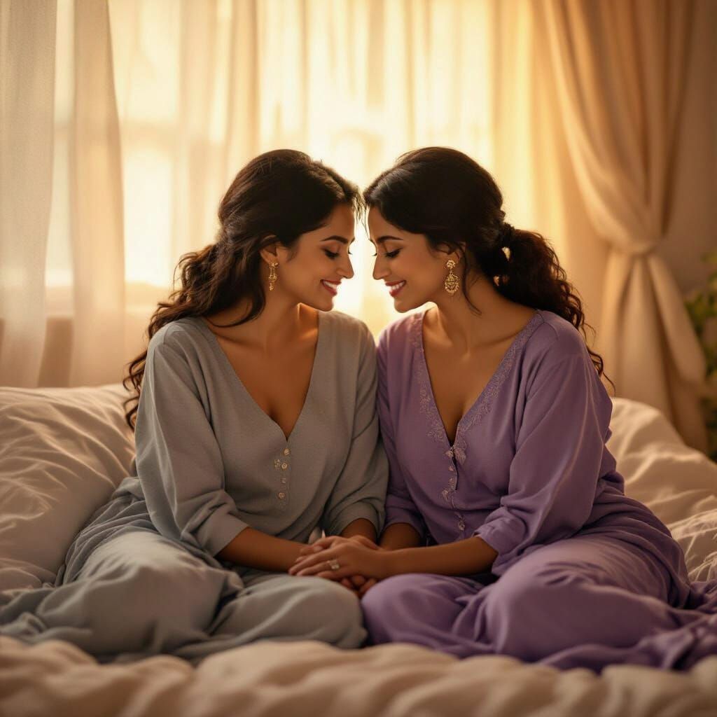 Tender Moment Between Two Women in Cinematic Style