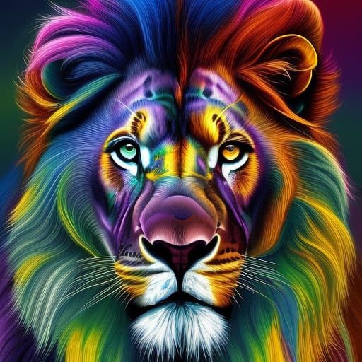 Colorful Lion in Fantasy Art Style
