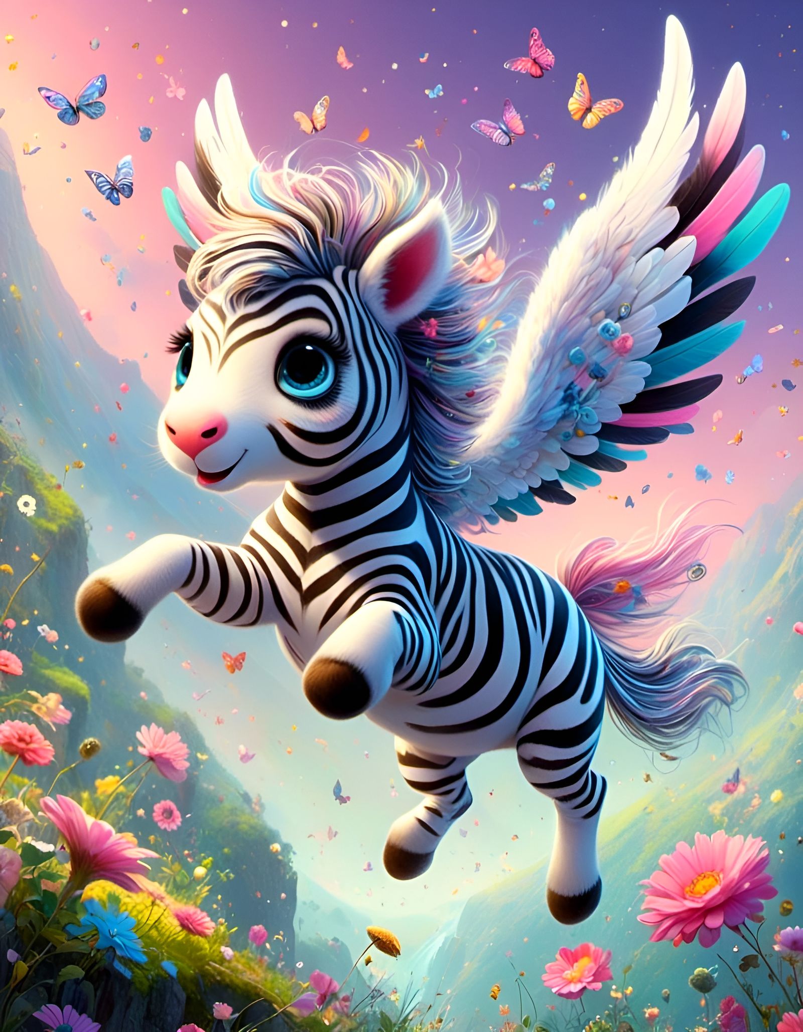 Cute Angel Zebra Flying: Digital Art