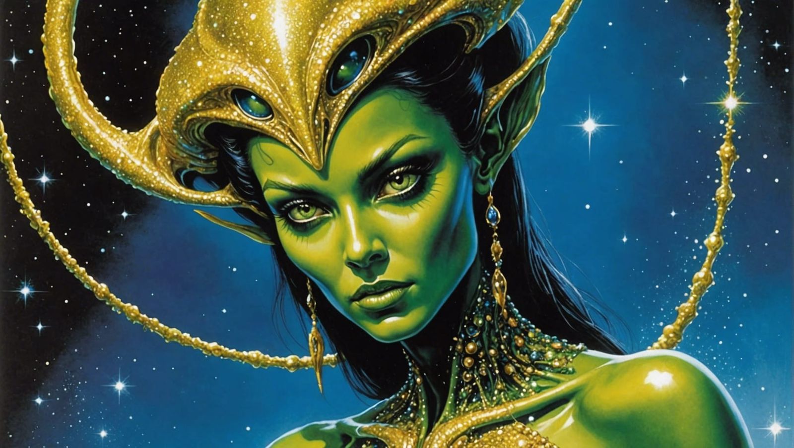 Alluring Alien Female in Comic Book Art Style