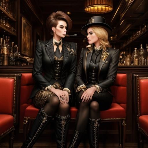 Transvestites Smoking Cigars in Smoky Cafe