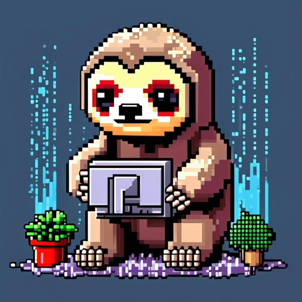 8-Bit Pixel Art Sloth Hacker