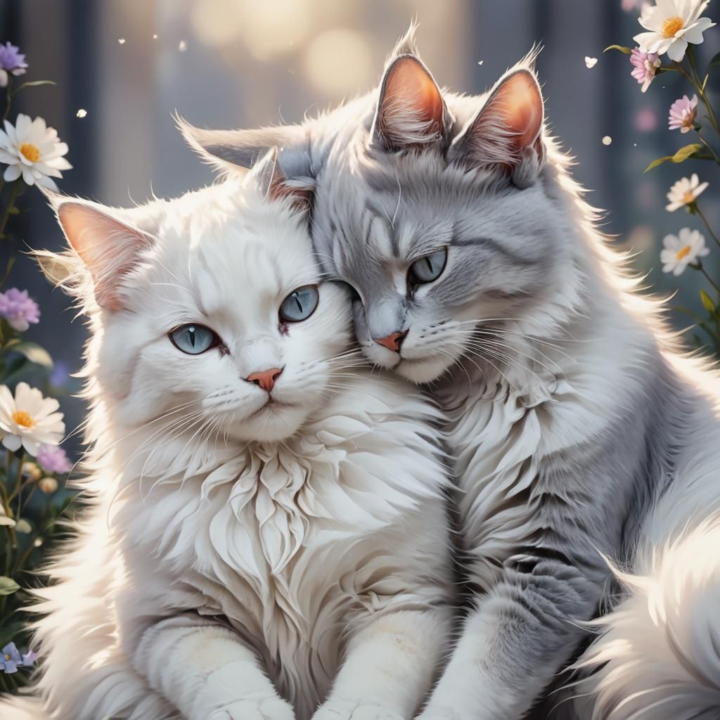 Anime Cats Cuddling in Pastel Colors