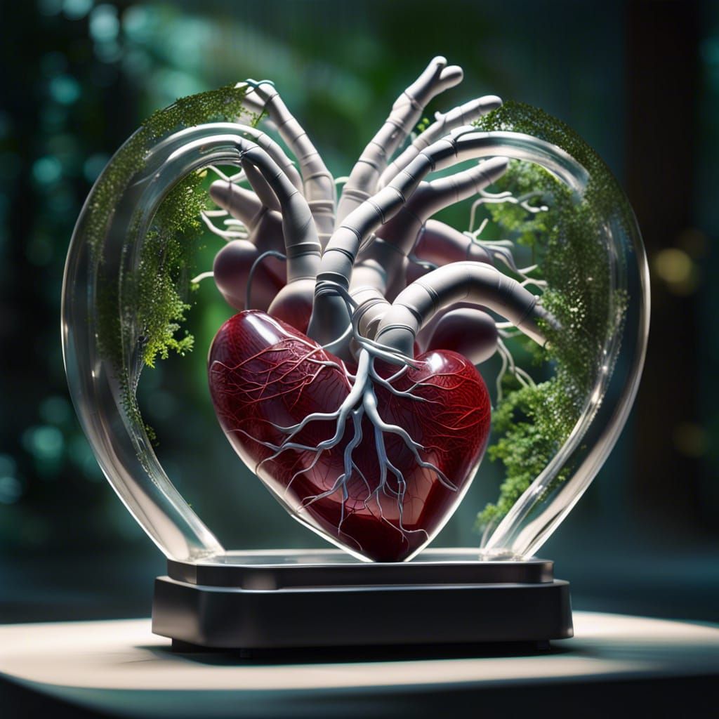 Glass Heart Statue with Jungle Waterfall Inside