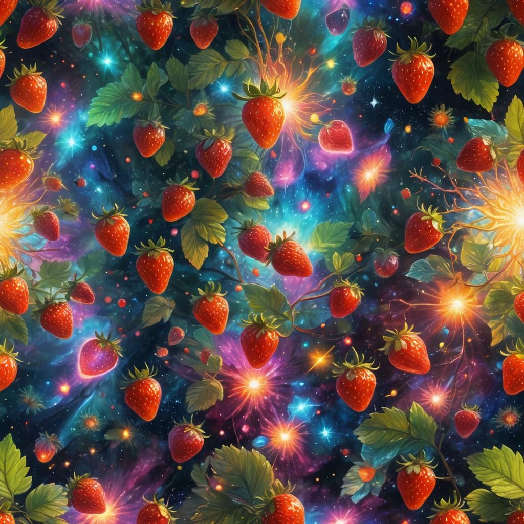 Holographic Strawberries with Astral Light, 8K Illustration