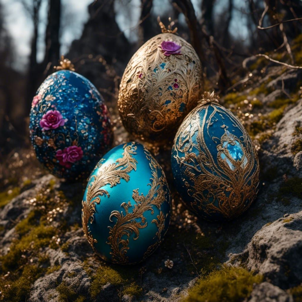 Decorated Russian Easter Eggs Rolling Down Castle Hill