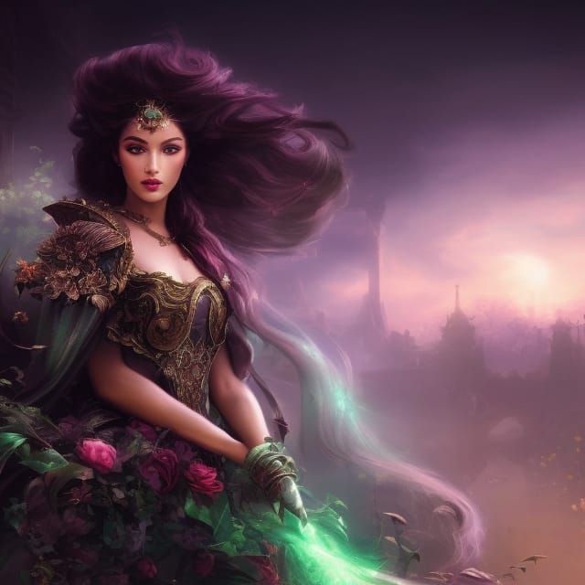 Clockpunk Woman Portrait with Floral Background