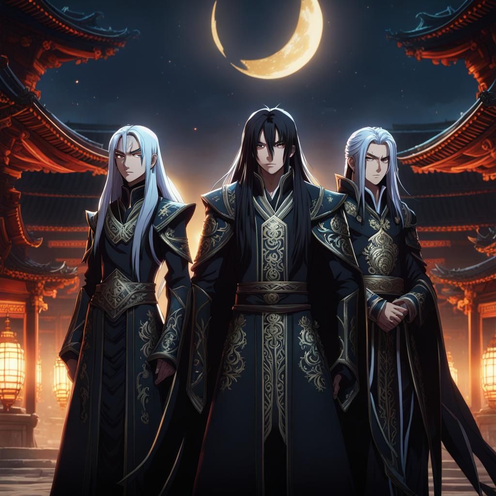 Anime Twins Under Moonlight with Lunar Dragon