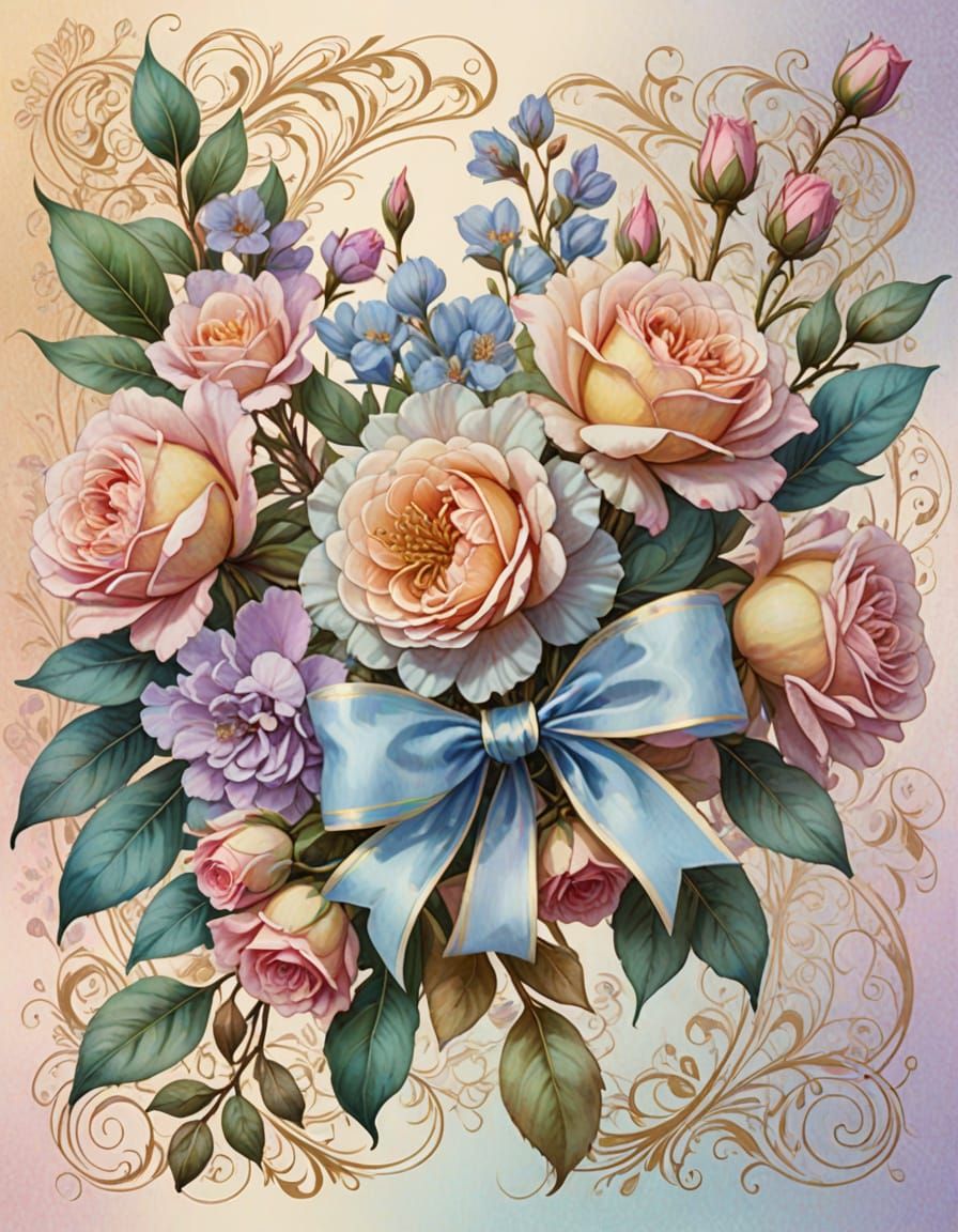 Vintage Floral Invitation Card with Golden Accents