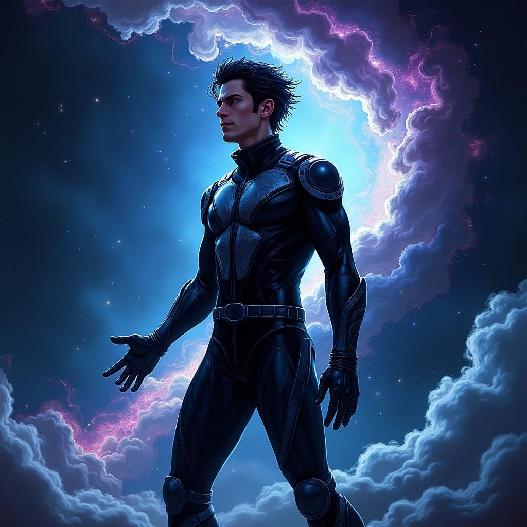 Galactic Effectuator Amidst Swirling Nebula, Comic Book Styl...