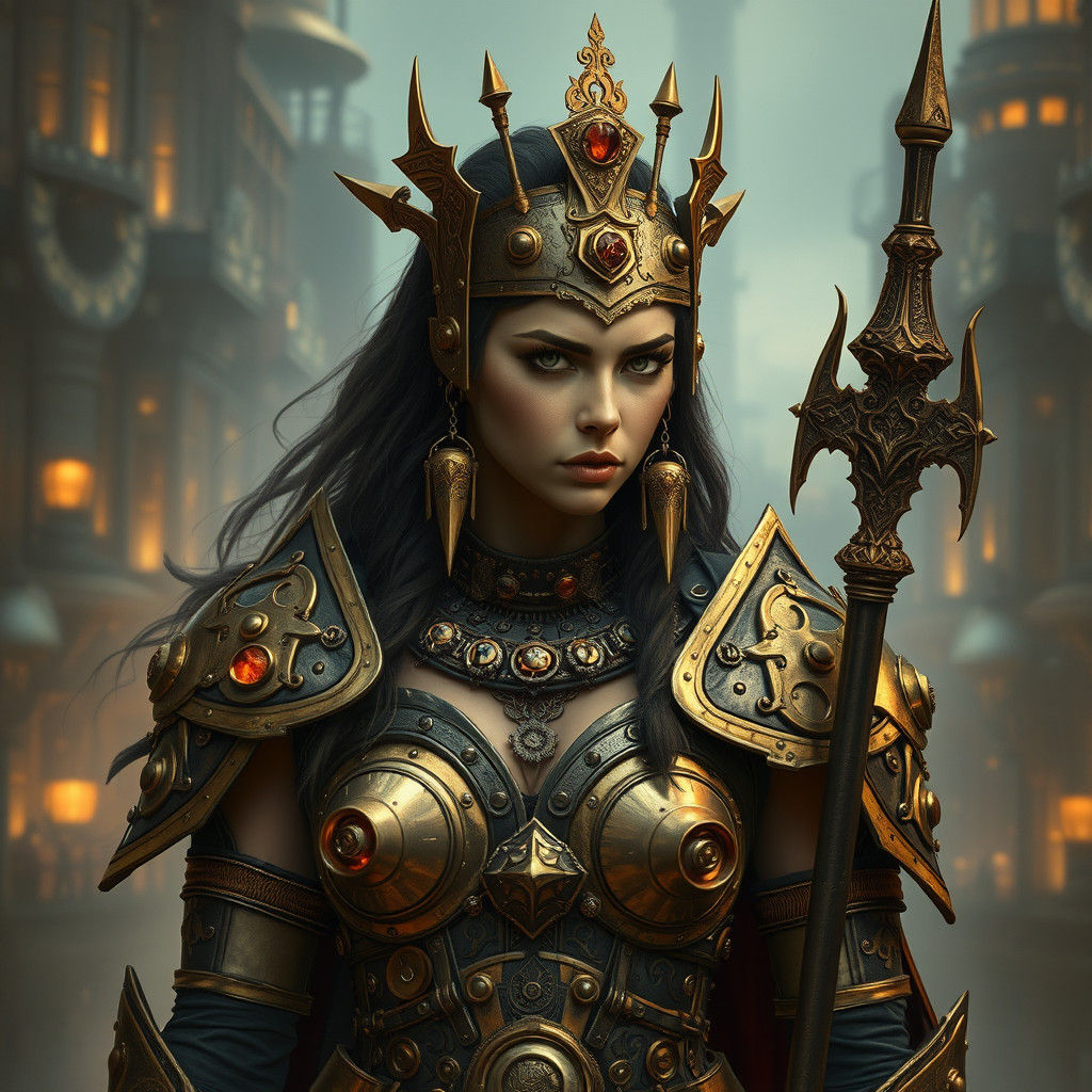 Steampunk Barbarian Princess in Industrial Metropolis