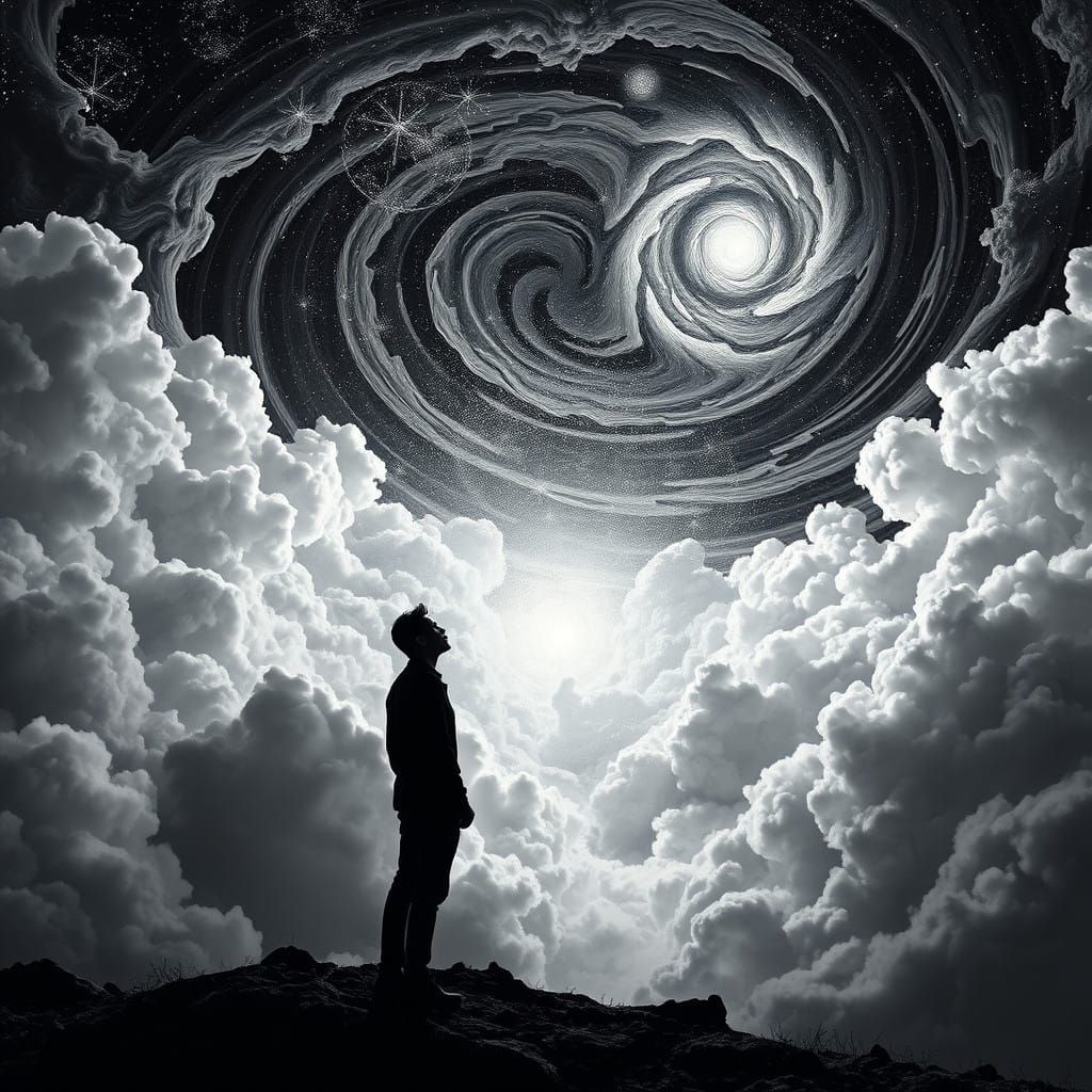 Cosmic Contemplation in High-Contrast Black and White