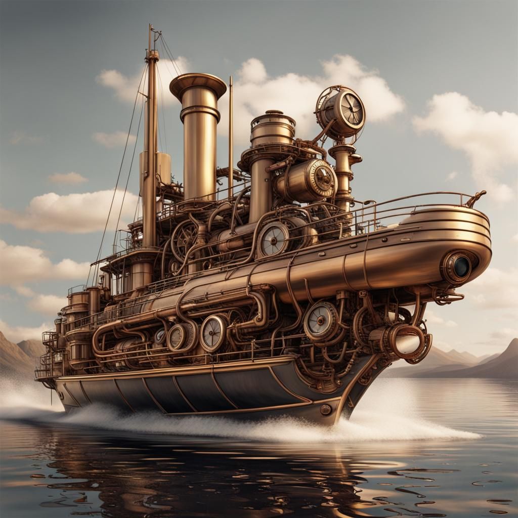 Unrealistic Yacht with Steampunk Engine