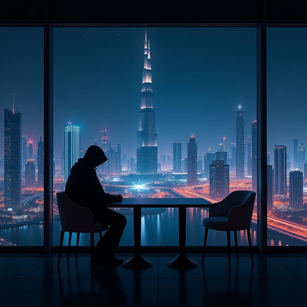 Kuwait City at Night: Futuristic Cyberpunk Scene