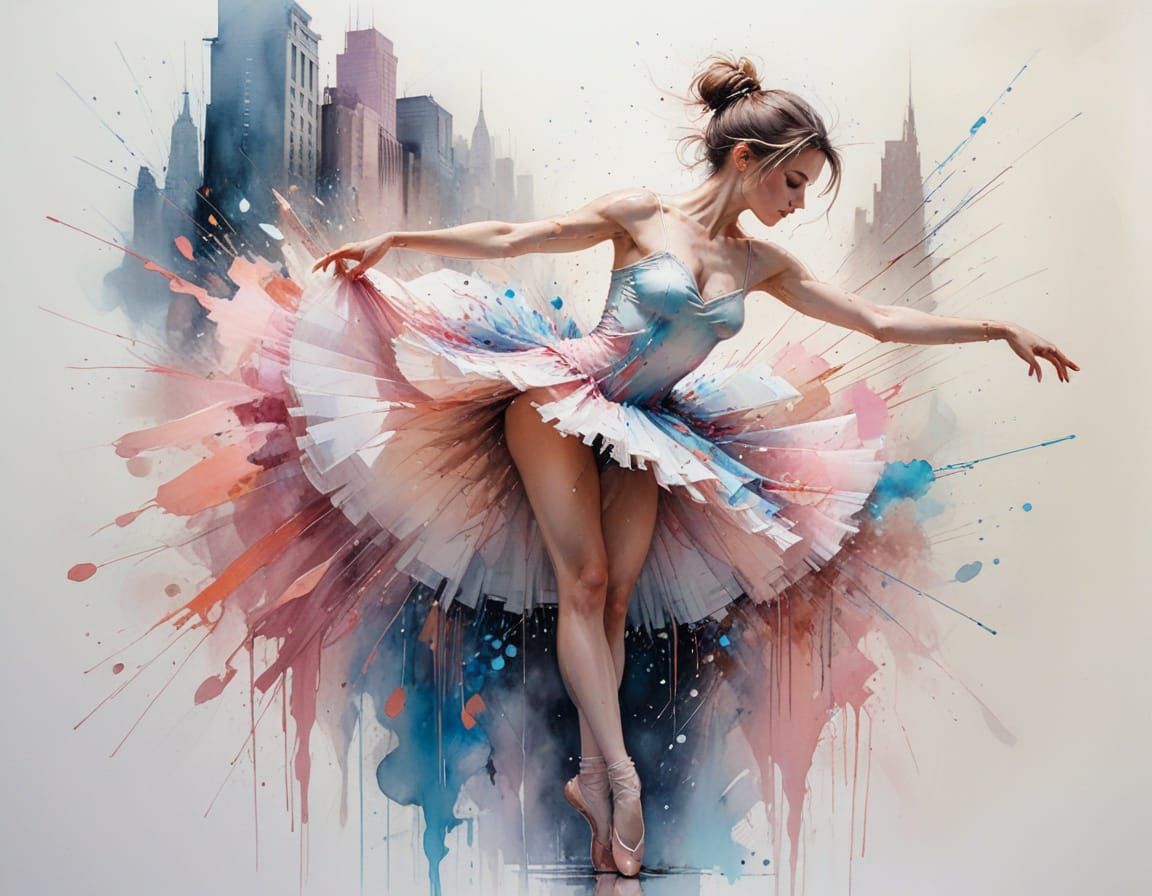 Ballerina Pirouette Under Neon City Lights